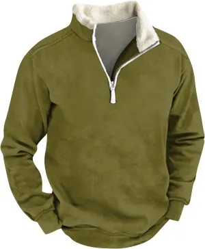 1/4 Zip Pullover Mens,Light Sherpa Fleece Lined Sweatshirt Vintage Pullover Tops With Elbow Patches Fall Shirts