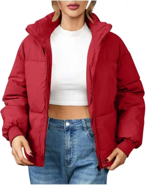 2024 Winter Warm Jackets For Women Oversized Long Sleeve Bomber Puffer Jackets Fashion Stand Collar Quilted Down Coat