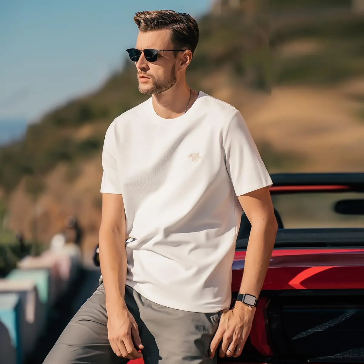 220G Heavyweight Pure Cotton Trendy American Short-Sleeved T-Shirt Men's Contrast Color Silhouette Short-Sleeved T-Shirt