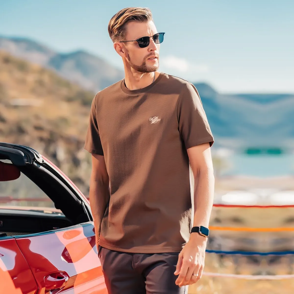 220G Heavyweight Pure Cotton Trendy American Short-Sleeved T-Shirt Men's Contrast Color Silhouette Short-Sleeved T-Shirt