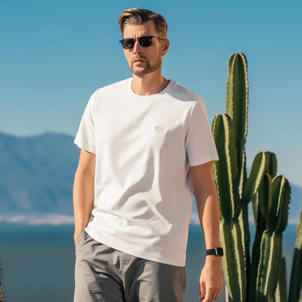 220G Heavyweight Pure Cotton Trendy American Short-Sleeved T-Shirt Men's Contrast Color Silhouette Short-Sleeved T-Shirt