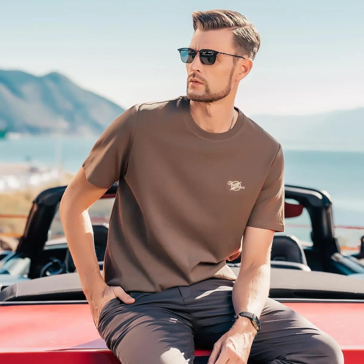 220G Heavyweight Pure Cotton Trendy American Short-Sleeved T-Shirt Men's Contrast Color Silhouette Short-Sleeved T-Shirt