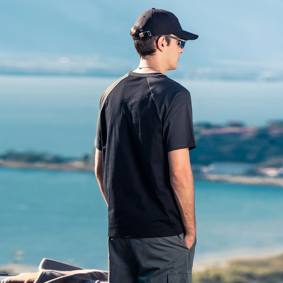 220G Heavyweight Pure Cotton Trendy American Short-Sleeved T-Shirt Men's Contrast Color Silhouette Short-Sleeved T-Shirt