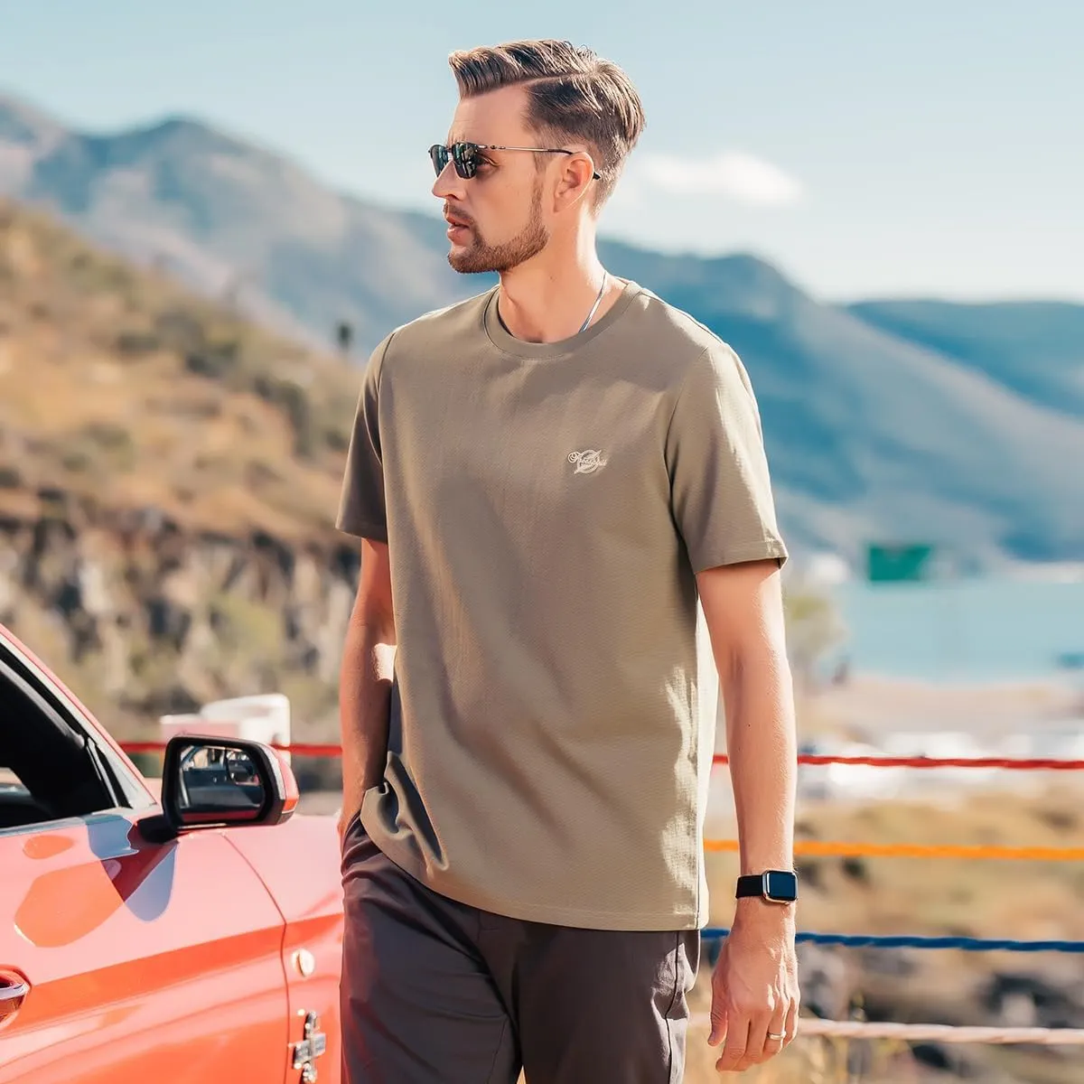 220G Heavyweight Pure Cotton Trendy American Short-Sleeved T-Shirt Men's Contrast Color Silhouette Short-Sleeved T-Shirt