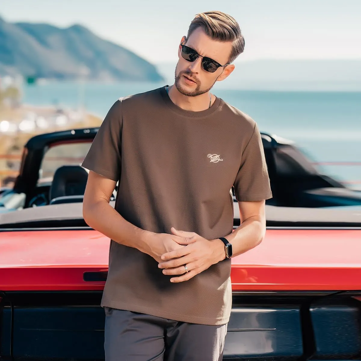 220G Heavyweight Pure Cotton Trendy American Short-Sleeved T-Shirt Men's Contrast Color Silhouette Short-Sleeved T-Shirt