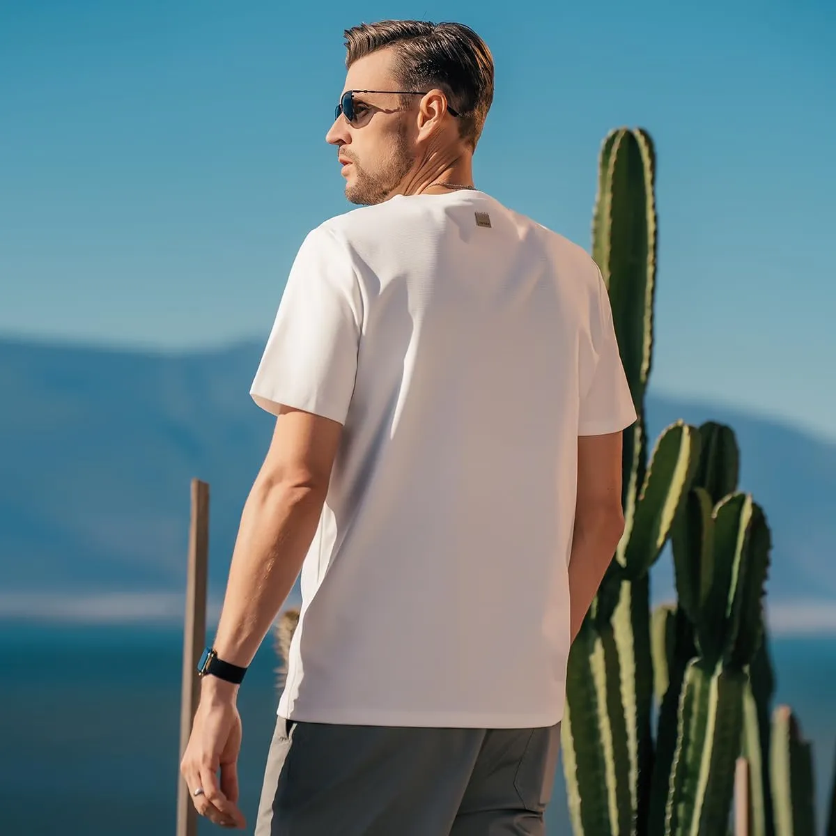 220G Heavyweight Pure Cotton Trendy American Short-Sleeved T-Shirt Men's Contrast Color Silhouette Short-Sleeved T-Shirt