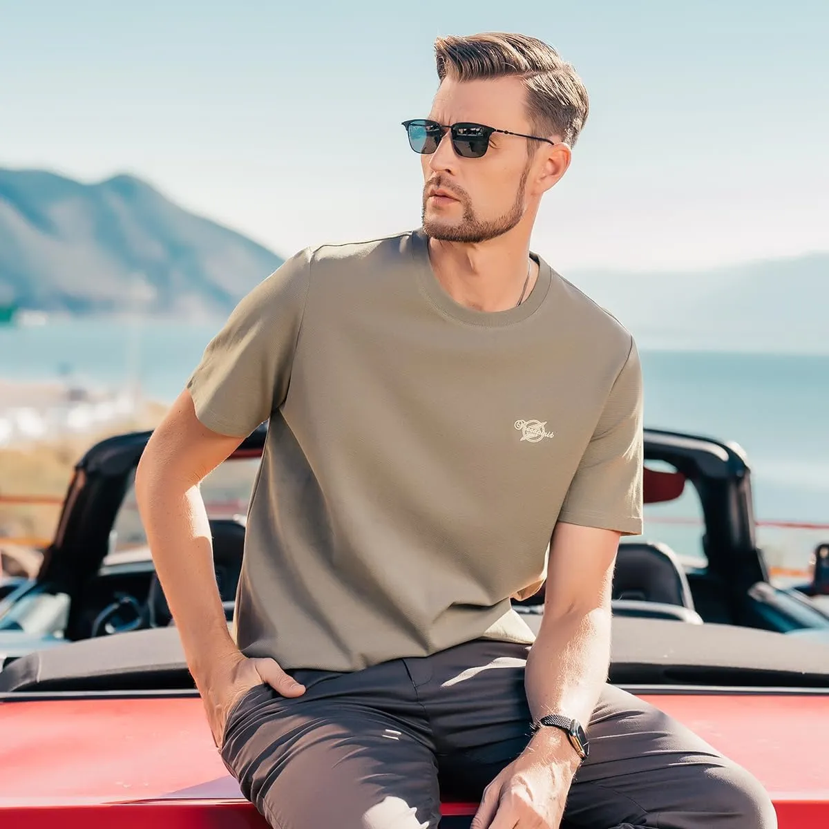 220G Heavyweight Pure Cotton Trendy American Short-Sleeved T-Shirt Men's Contrast Color Silhouette Short-Sleeved T-Shirt