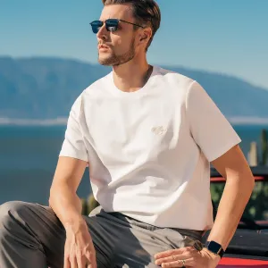 220G Heavyweight Pure Cotton Trendy American Short-Sleeved T-Shirt Men's Contrast Color Silhouette Short-Sleeved T-Shirt