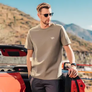 220G Heavyweight Pure Cotton Trendy American Short-Sleeved T-Shirt Men's Contrast Color Silhouette Short-Sleeved T-Shirt