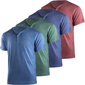 4Pack Mens Henley T-Shirts,Multipack Henley Short Sleeve Shirts,3 Button Tee Shirts Multi Color,Classic Casual T Pack