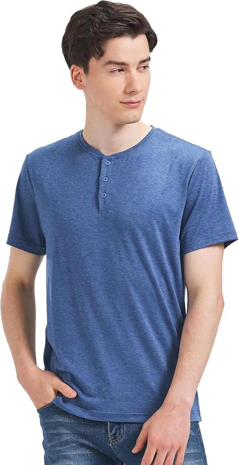 4Pack Mens Henley T-Shirts,Multipack Henley Short Sleeve Shirts,3 Button Tee Shirts Multi Color,Classic Casual T Pack
