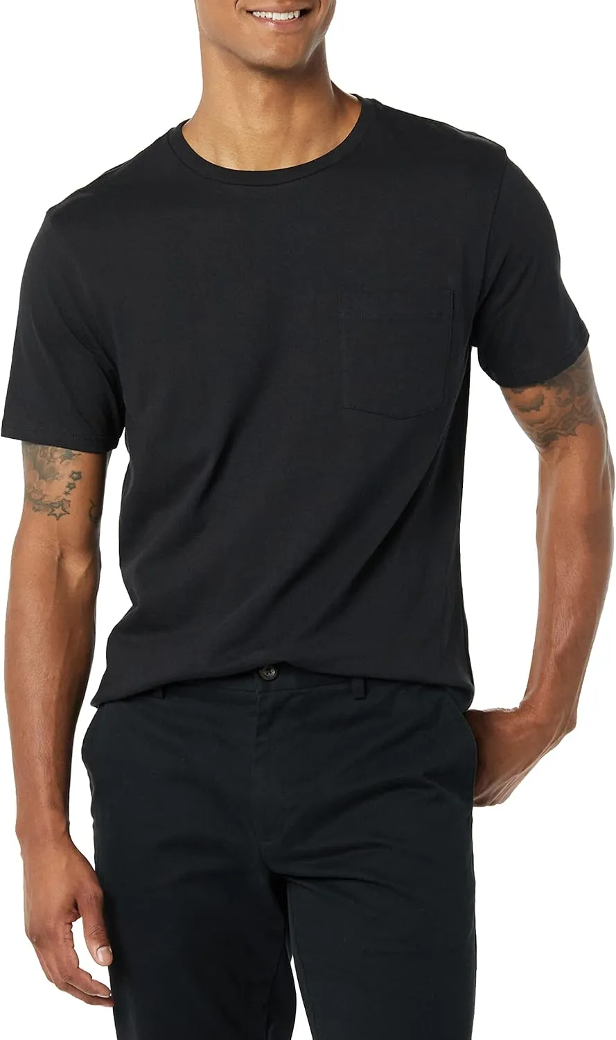 Amazon Essentials Men's T-Shirts, Short-Sleeve Crewneck Pocket, Cotton, 2-Pack