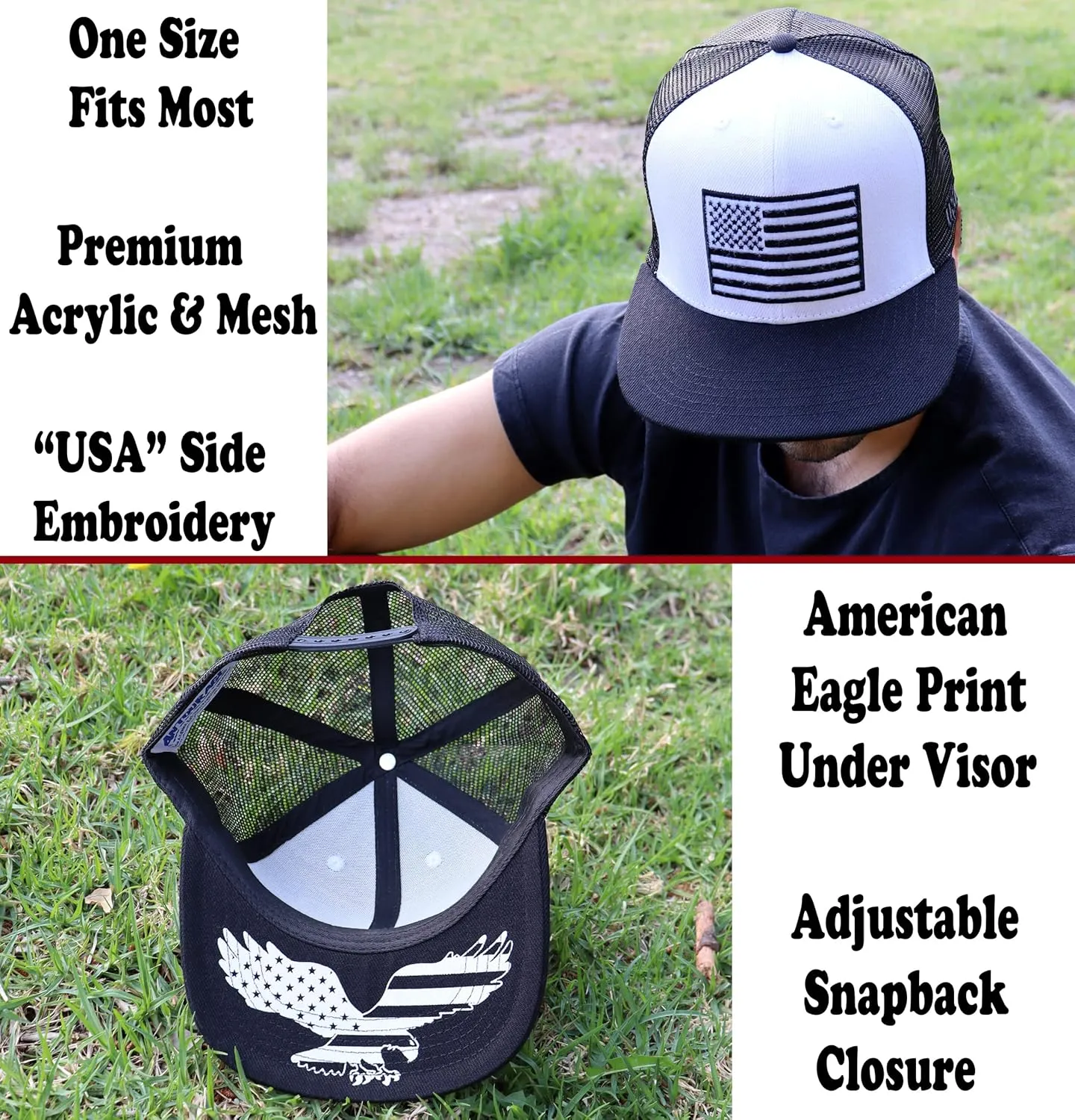 Antourage American Flag Unisex Baseball Hat for Men and Women | USA Flag Mesh Snapback Flat Visor Cap   2 Patriotic Patches