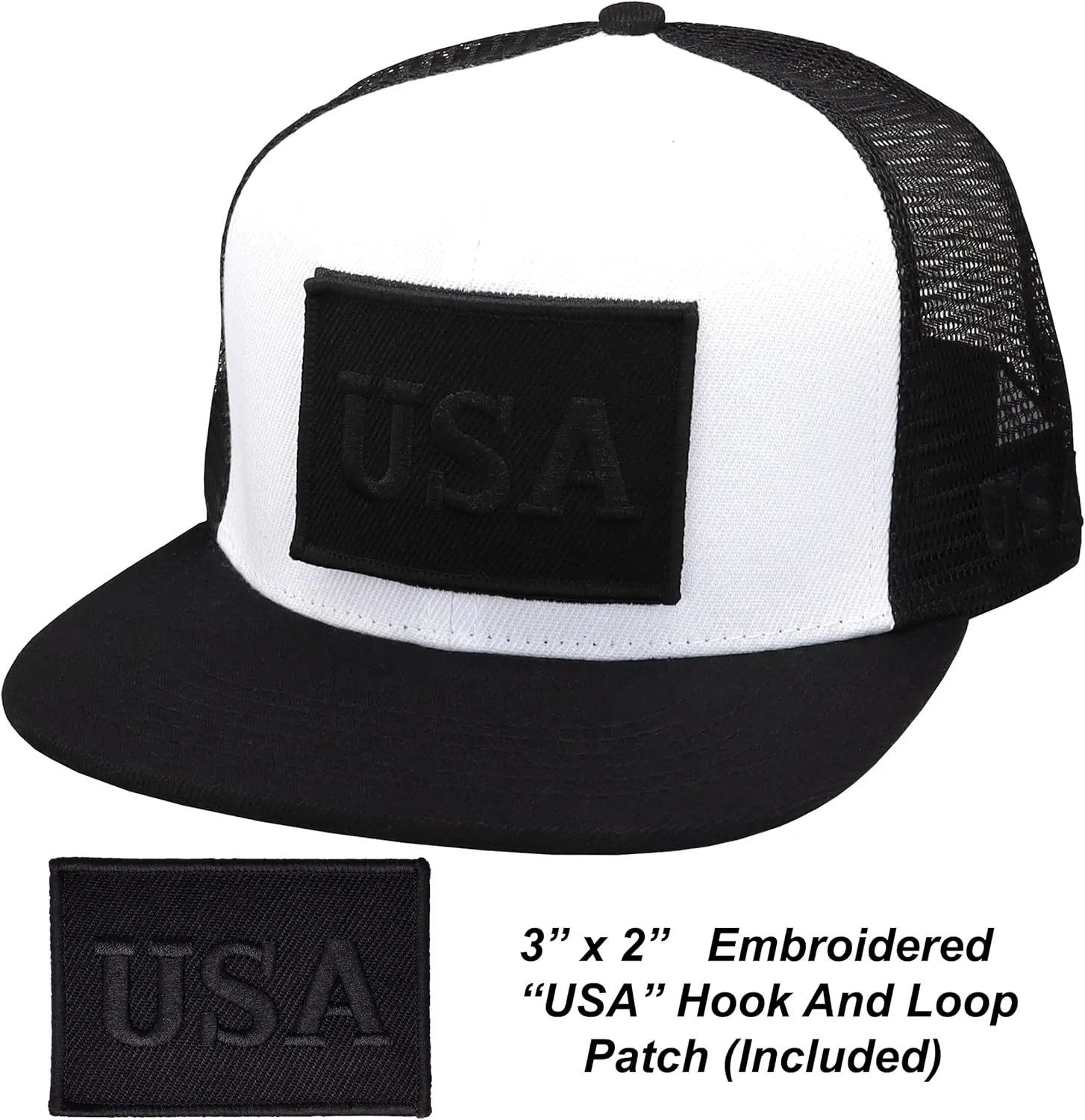 Antourage American Flag Unisex Baseball Hat for Men and Women | USA Flag Mesh Snapback Flat Visor Cap   2 Patriotic Patches