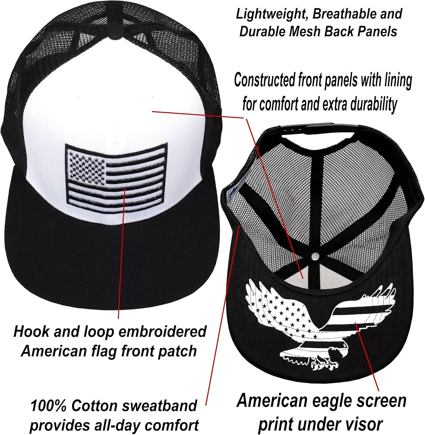 Antourage American Flag Unisex Baseball Hat for Men and Women | USA Flag Mesh Snapback Flat Visor Cap   2 Patriotic Patches