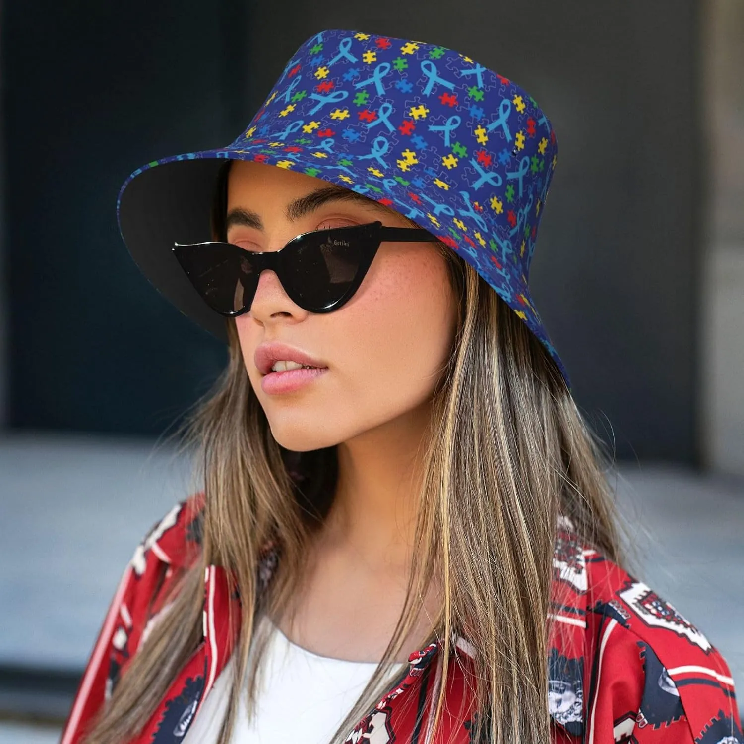 Autism Sun Hat for Men Women Autism Awareness Bucket Hat Foldable Cap Hiking Beach Fishing Summer Safari