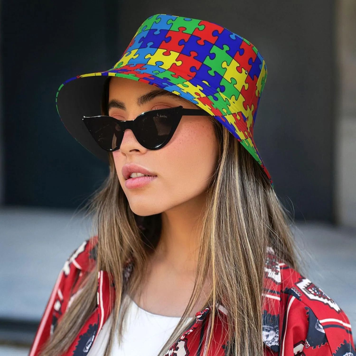 Autism Sun Hat for Men Women Autism Awareness Bucket Hat Foldable Cap Hiking Beach Fishing Summer Safari
