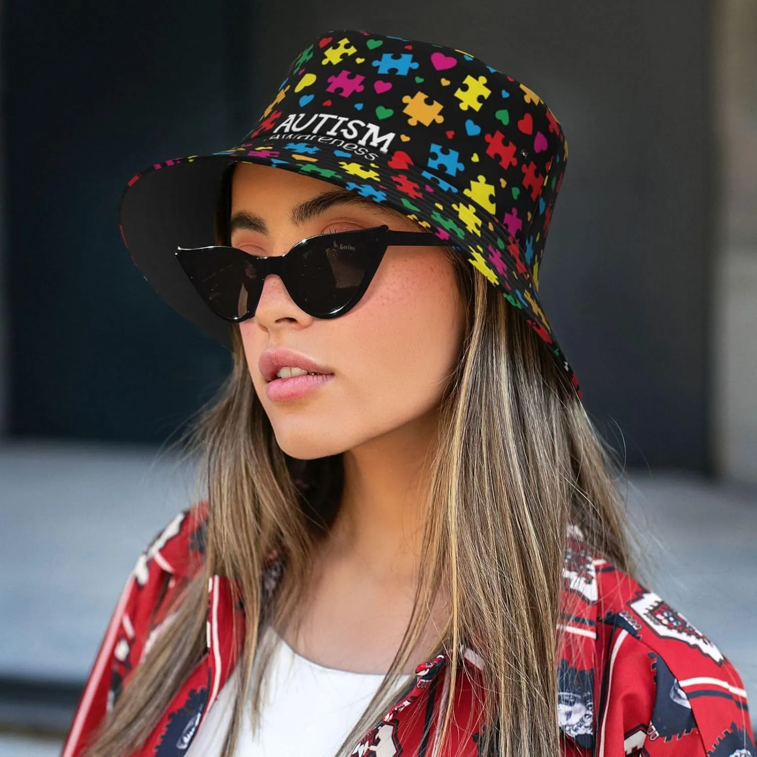 Autism Sun Hat for Men Women Autism Awareness Bucket Hat Foldable Cap Hiking Beach Fishing Summer Safari