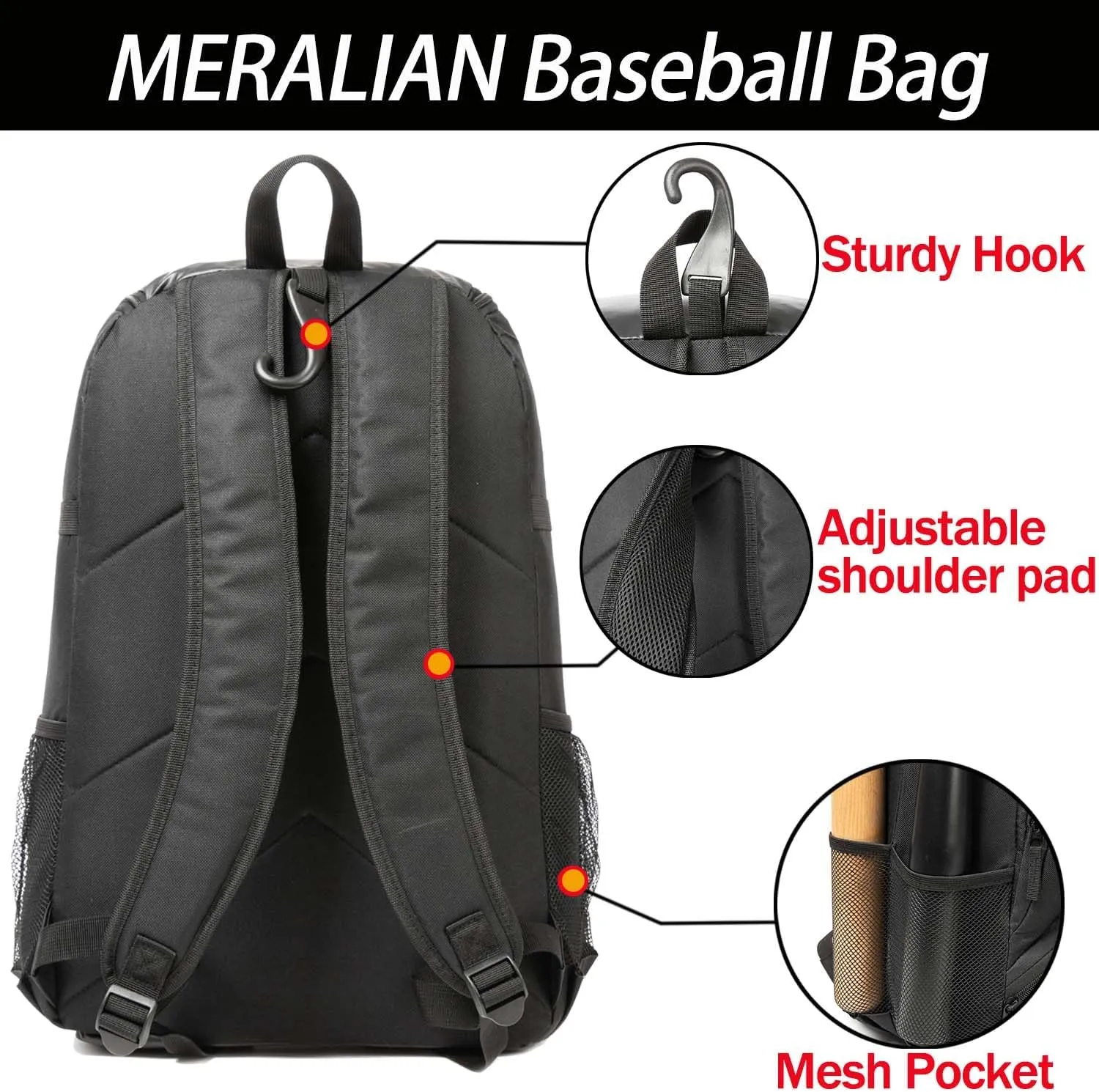 Baseball Bag - Lightweight Softball & T-Ball Backpack with Shoe Compartment for Equipment & Gear
