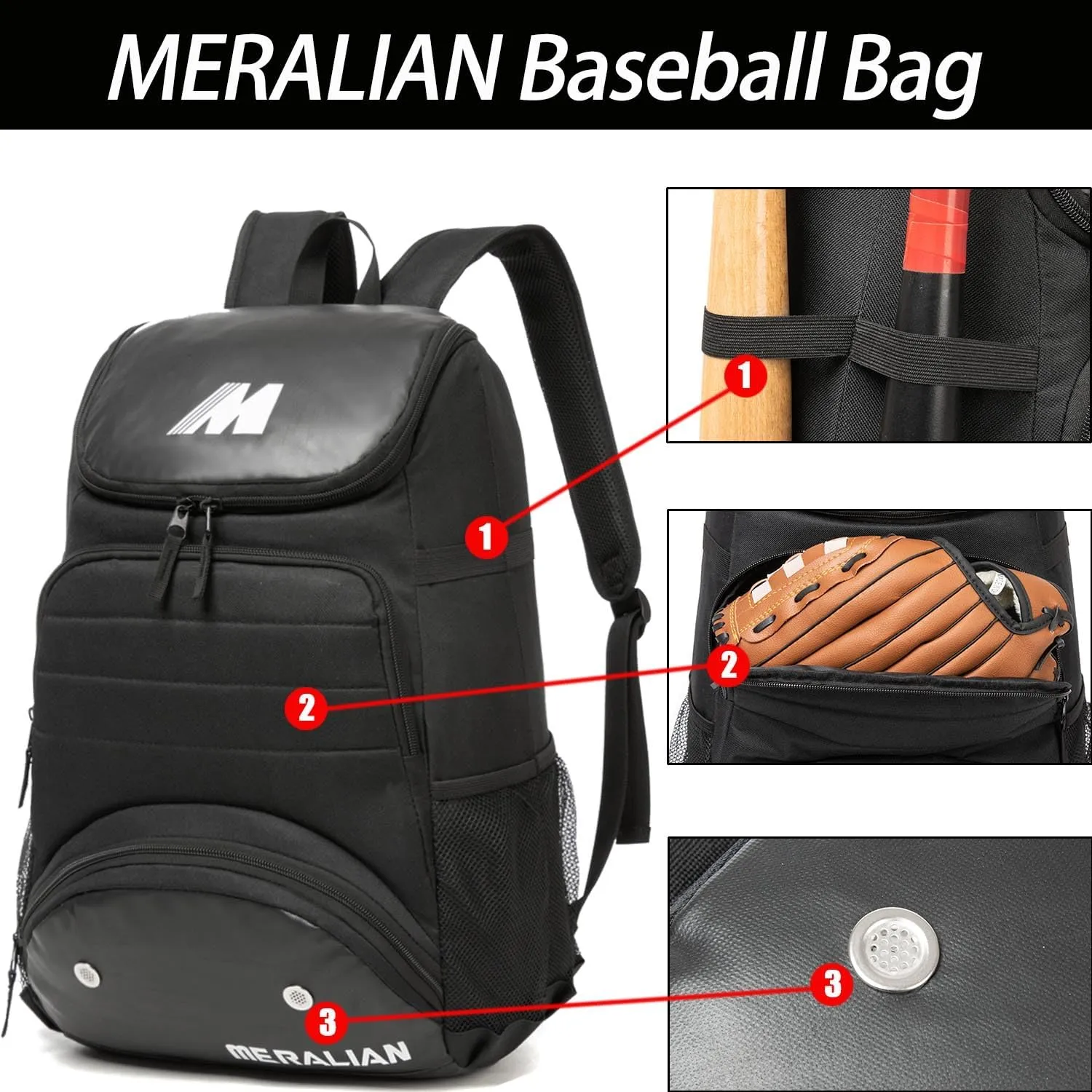 Baseball Bag - Lightweight Softball & T-Ball Backpack with Shoe Compartment for Equipment & Gear