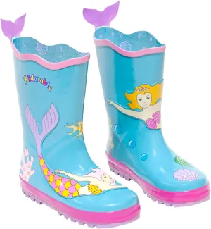 Blue Mermaid Natural Rubber Rain Boots w/Fun Fishtail Pull On Heel Tab