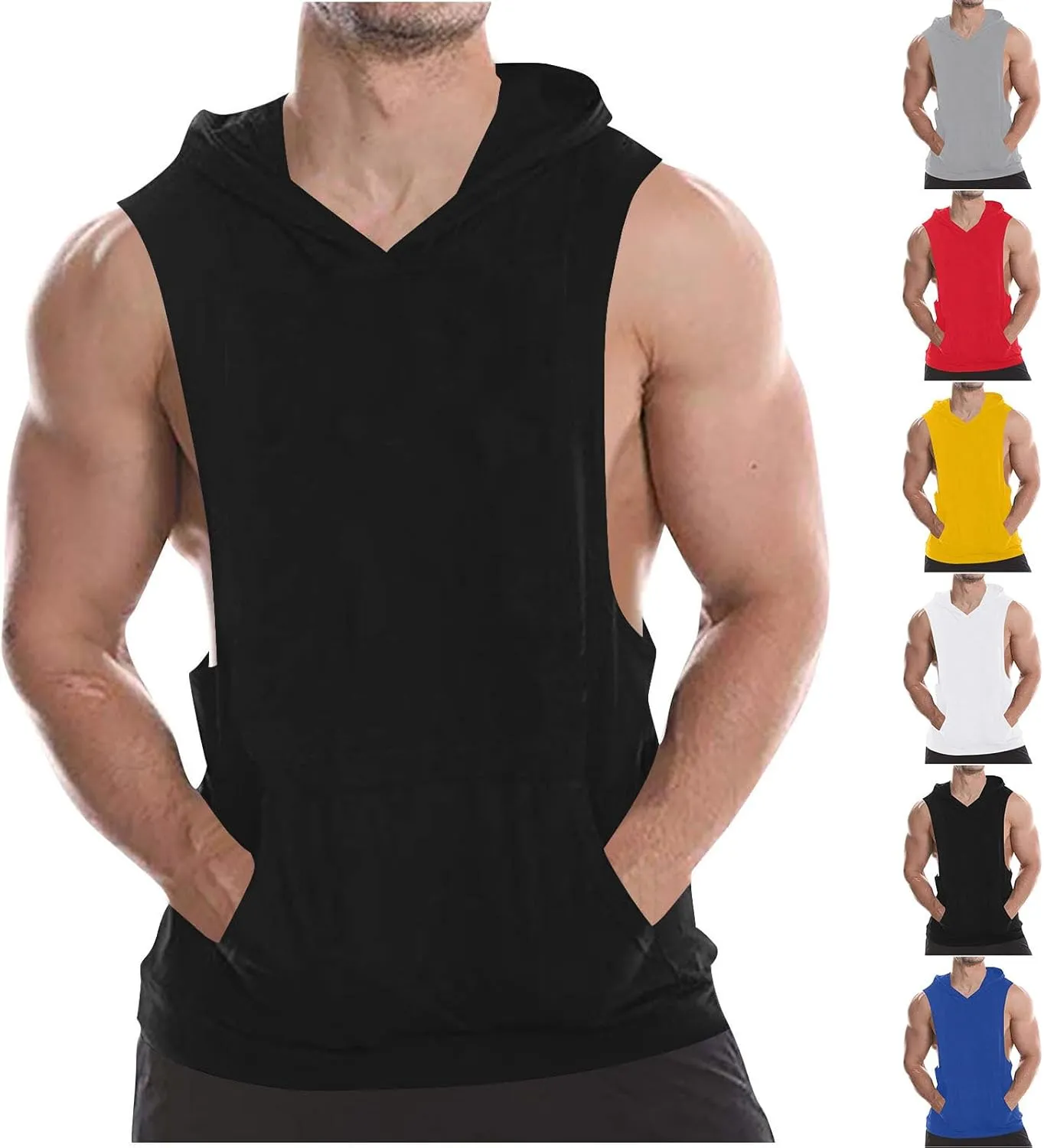 Cambkatl Men's Loose Summer Cut Off Hooded Tank Tops Casual Sleeveless Muscle Shirts Workout Bodybuilding Gym Tees