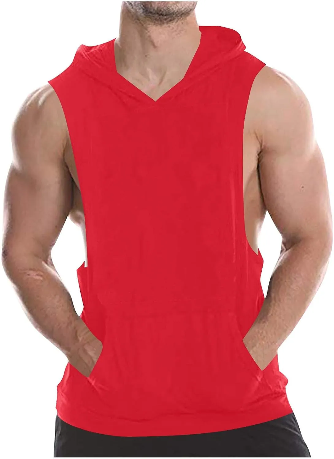 Cambkatl Men's Loose Summer Cut Off Hooded Tank Tops Casual Sleeveless Muscle Shirts Workout Bodybuilding Gym Tees
