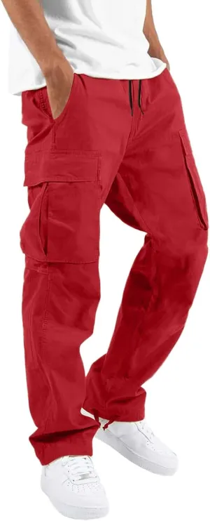 Cargo Pants for Men Casual Hiking Pants Fleece Joggers Athletic Pants Lightweight Loose Straight Sweatpants for Men