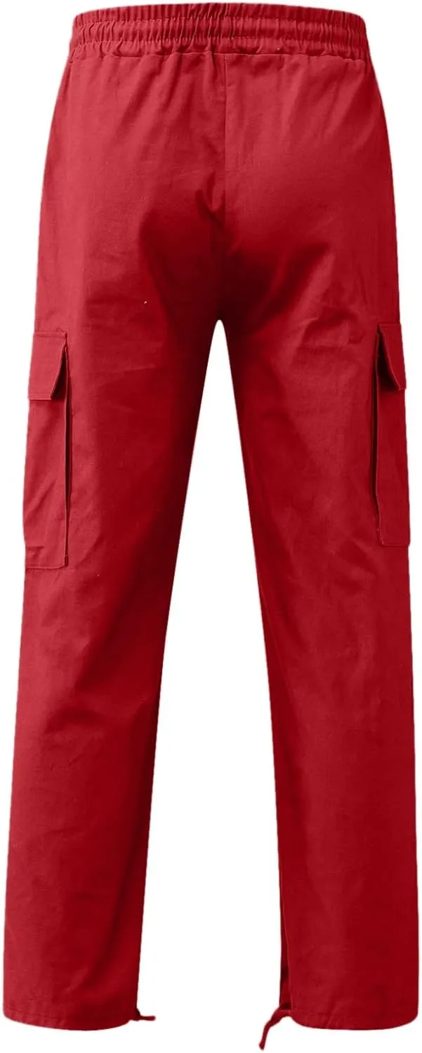 Cargo Pants for Men Casual Hiking Pants Fleece Joggers Athletic Pants Lightweight Loose Straight Sweatpants for Men