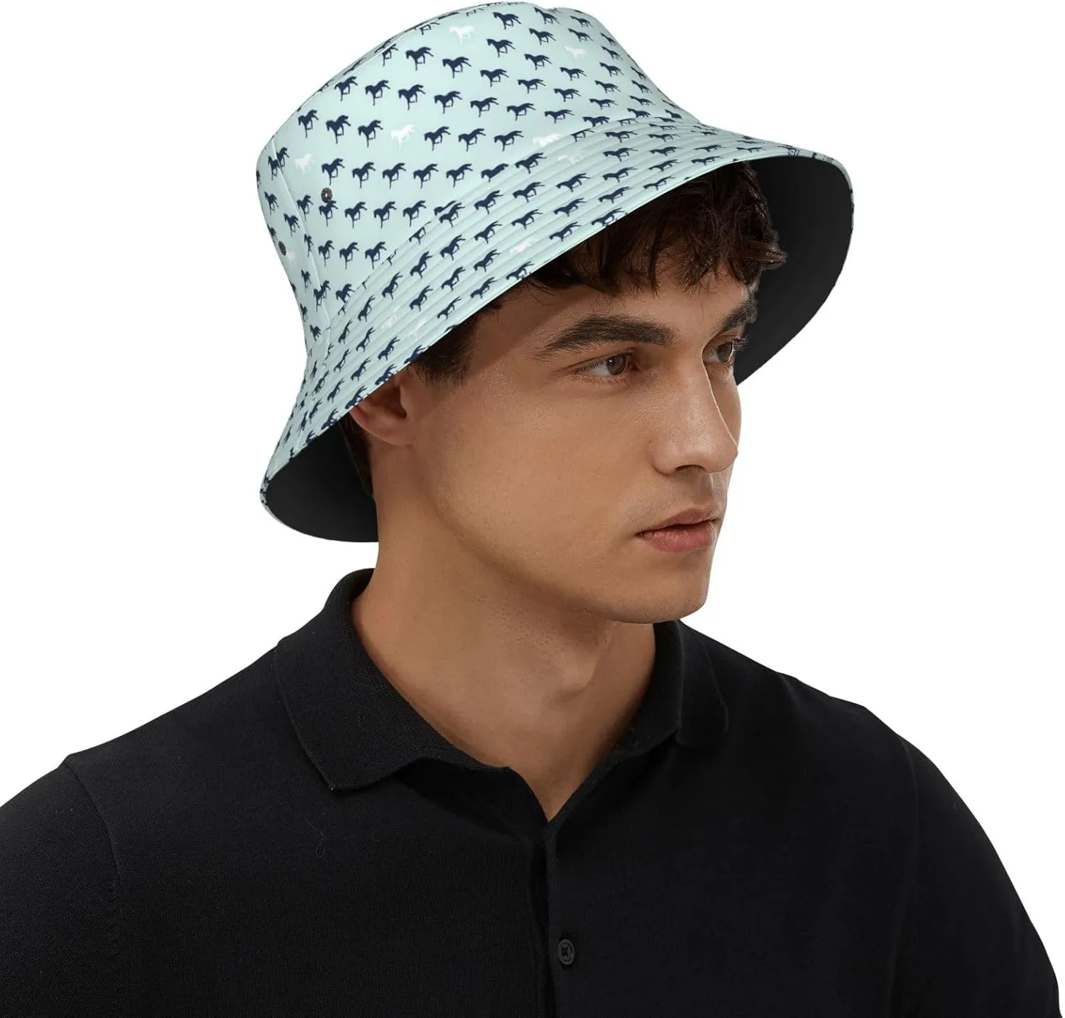 Cute Horse Print Bucket Hat Beach Sun Hat Reversible Fisherman Hats Cap for Women and Men