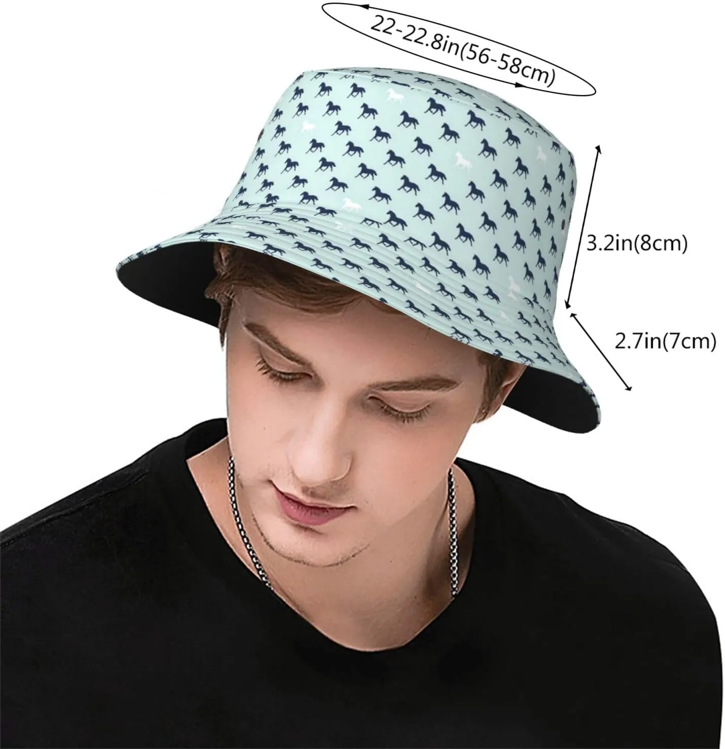 Cute Horse Print Bucket Hat Beach Sun Hat Reversible Fisherman Hats Cap for Women and Men