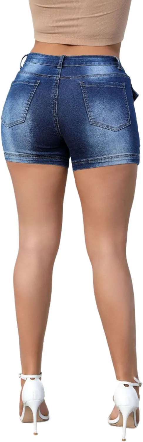 Denim Shorts for Women Mid Rise Ripped Jean Stretchy Folded Hem Hot Jeans Distressed Ripped Cut Off Frayed Hem Short