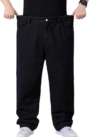 DGHM-JLMY Jean Joggers for Men Relaxed Fit Elastic Waist Denim Pants Casual Loose Straight Legs Wide Leg Trousers