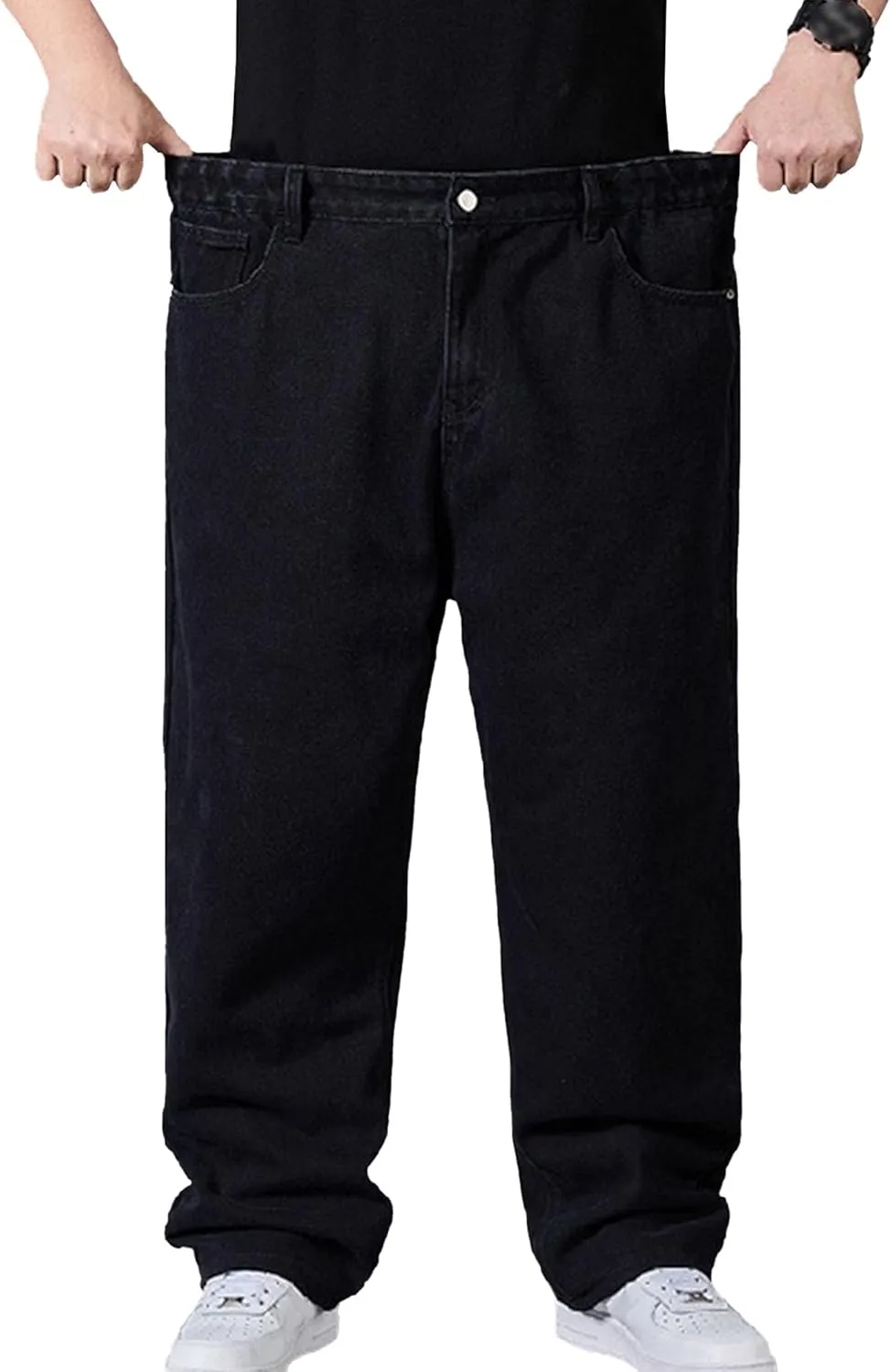 DGHM-JLMY Jean Joggers for Men Relaxed Fit Elastic Waist Denim Pants Casual Loose Straight Legs Wide Leg Trousers