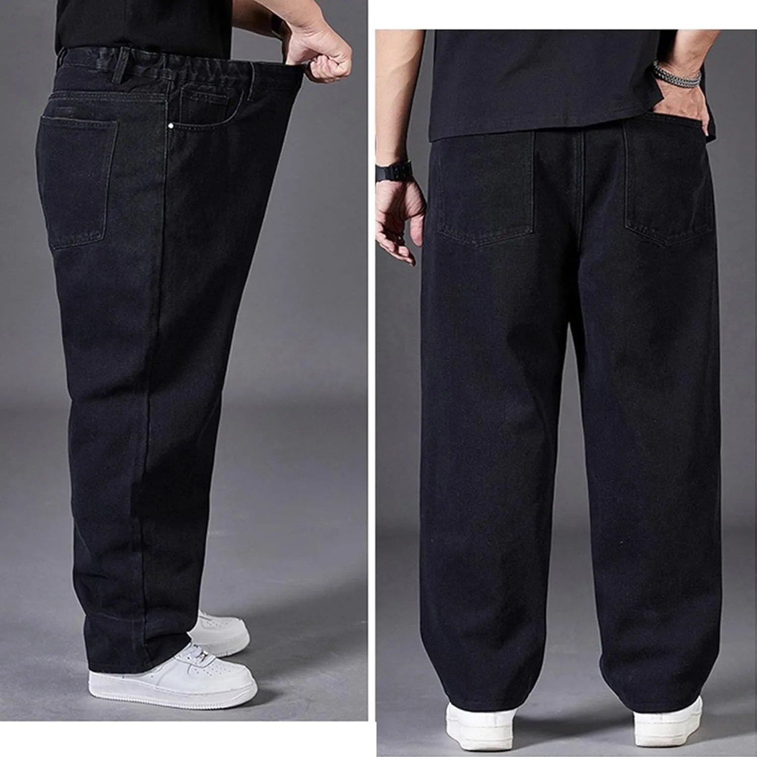DGHM-JLMY Jean Joggers for Men Relaxed Fit Elastic Waist Denim Pants Casual Loose Straight Legs Wide Leg Trousers