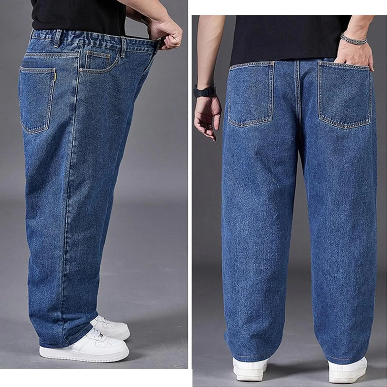 DGHM-JLMY Jean Joggers for Men Relaxed Fit Elastic Waist Denim Pants Casual Loose Straight Legs Wide Leg Trousers