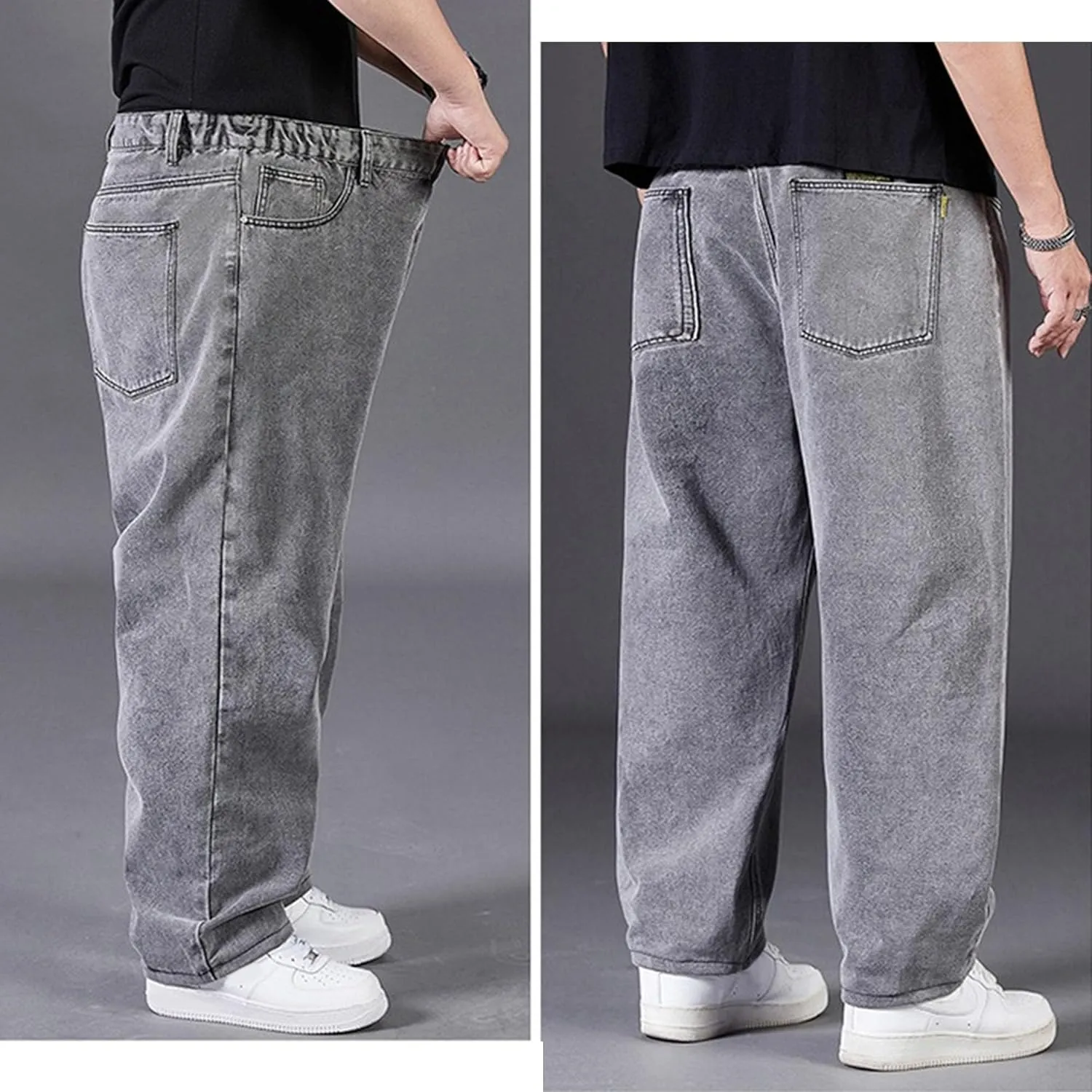DGHM-JLMY Jean Joggers for Men Relaxed Fit Elastic Waist Denim Pants Casual Loose Straight Legs Wide Leg Trousers