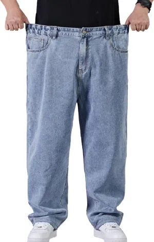 DGHM-JLMY Jean Joggers for Men Relaxed Fit Elastic Waist Denim Pants Casual Loose Straight Legs Wide Leg Trousers