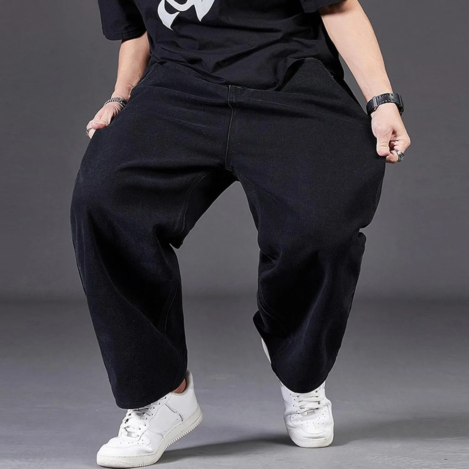 DGHM-JLMY Jean Joggers for Men Relaxed Fit Elastic Waist Denim Pants Casual Loose Straight Legs Wide Leg Trousers