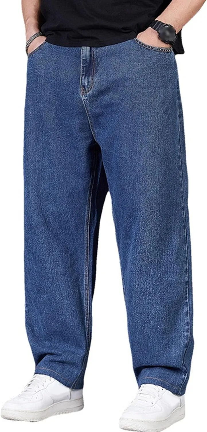 DGHM-JLMY Jean Joggers for Men Relaxed Fit Elastic Waist Denim Pants Casual Loose Straight Legs Wide Leg Trousers