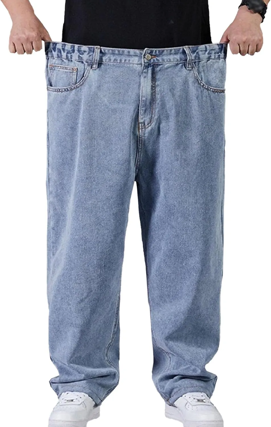 DGHM-JLMY Jean Joggers for Men Relaxed Fit Elastic Waist Denim Pants Casual Loose Straight Legs Wide Leg Trousers