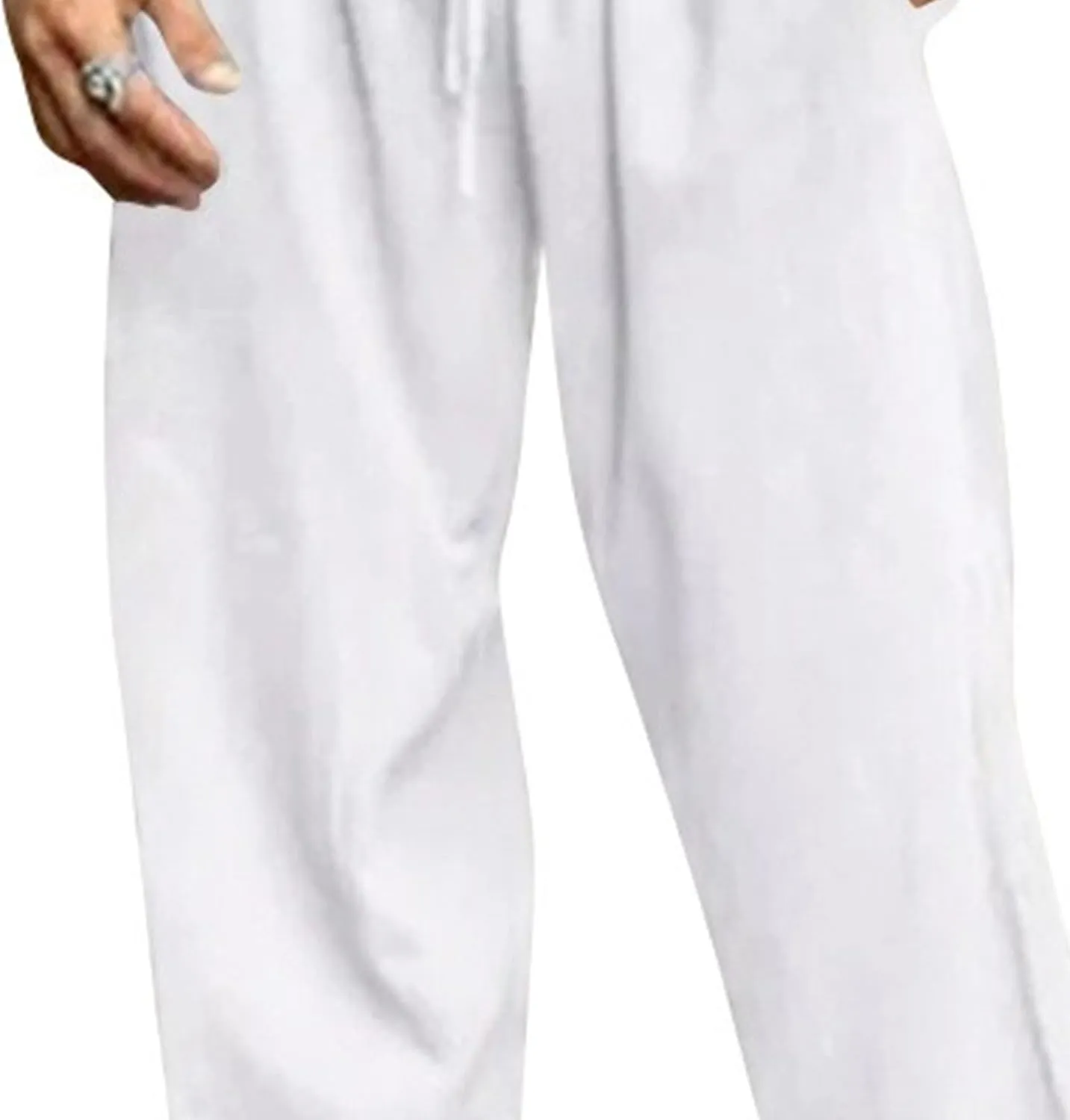 DGHM-JLMY Men's Summer Hip-Hop Cotton Linen Trousers Breathable Drawstring Beach Pants Solid Sports Elastic Waist Yoga Pants