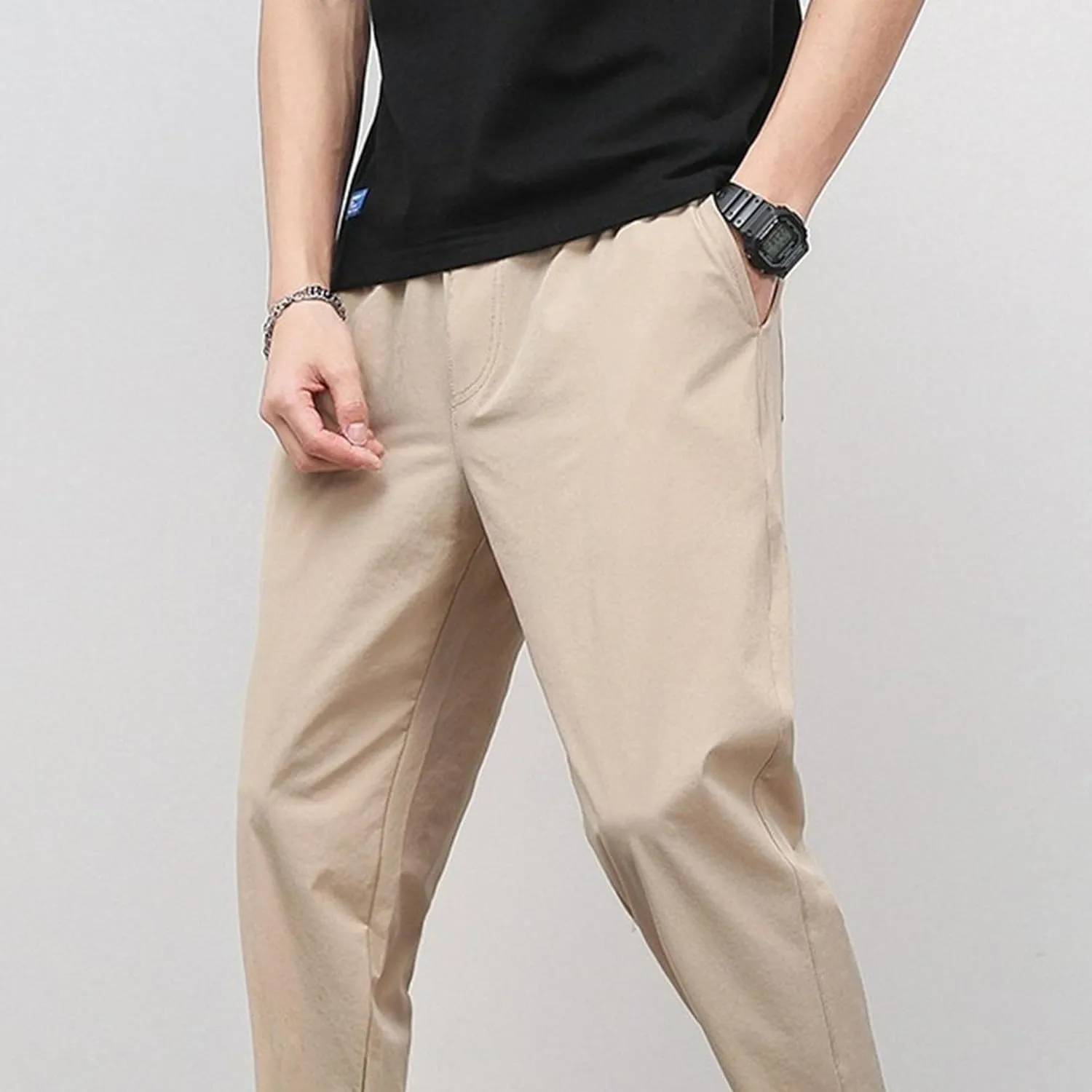 DGHM-JLMY Men's Summer Thin Ice Silk Sweatpants Fashion Breathable Tapered Pants Lightweight Stretchy Jogging Ankle Pants