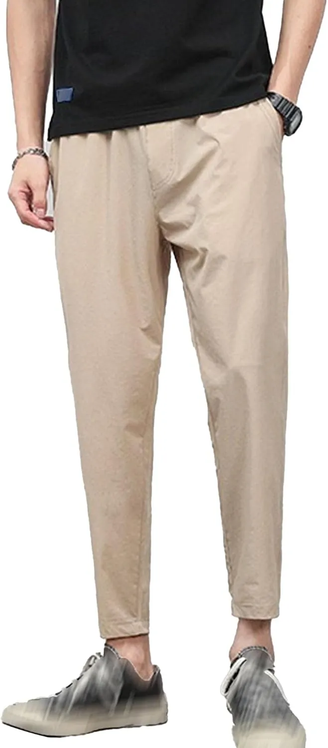 DGHM-JLMY Men's Summer Thin Ice Silk Sweatpants Fashion Breathable Tapered Pants Lightweight Stretchy Jogging Ankle Pants
