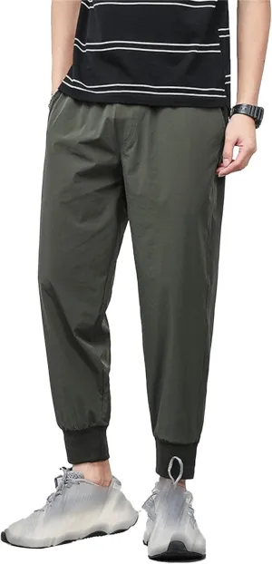 DGHM-JLMY Men's Summer Thin Ice Silk Sweatpants Fashion Breathable Tapered Pants Lightweight Stretchy Jogging Ankle Pants