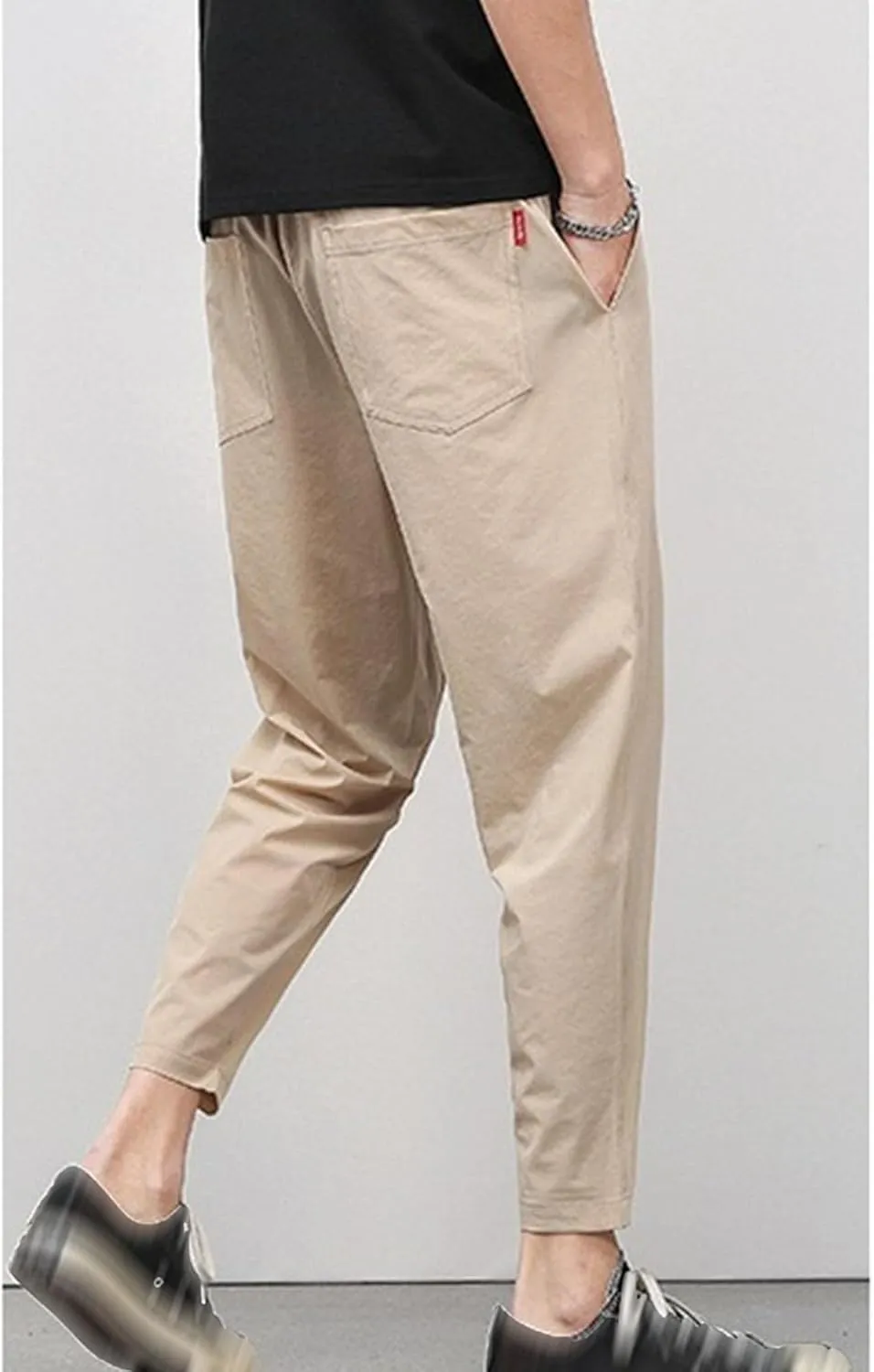 DGHM-JLMY Men's Summer Thin Ice Silk Sweatpants Fashion Breathable Tapered Pants Lightweight Stretchy Jogging Ankle Pants