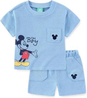 Disney Mickey Mouse Boys Waffle Knit Short Sleeve Shirt and Short Set for Infant and Toddlers