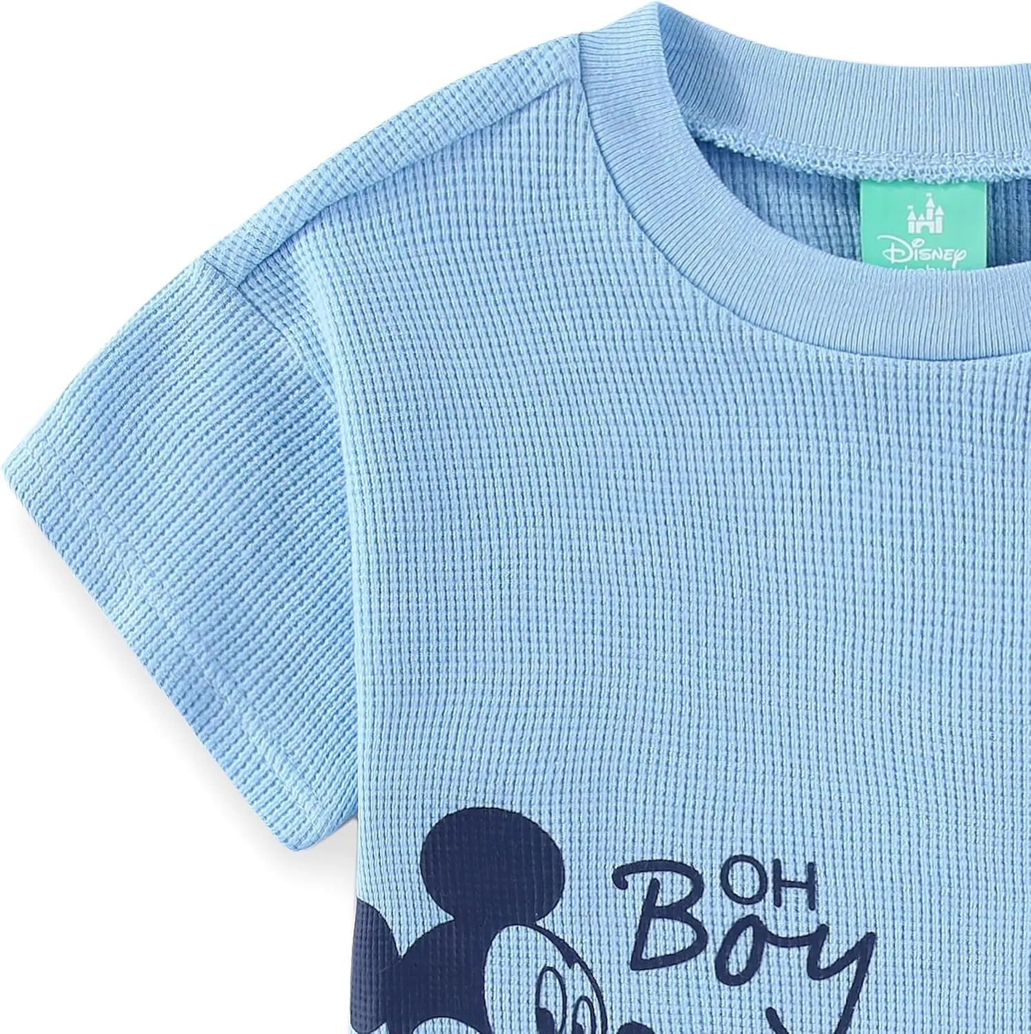 Disney Mickey Mouse Boys Waffle Knit Short Sleeve Shirt and Short Set for Infant and Toddlers