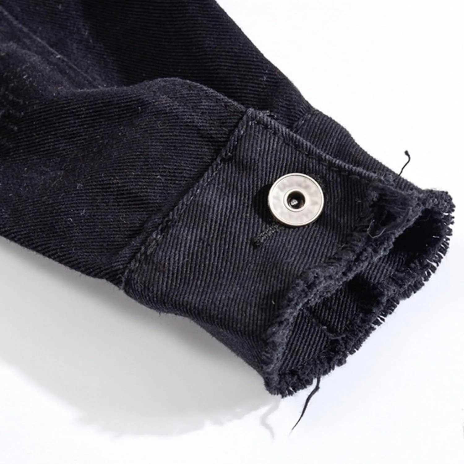 Distressed Denim Jacket for Men Casual Ripped Holes Button Down Trucker Jacket Long Sleeve Motorcycle Jean Jacket