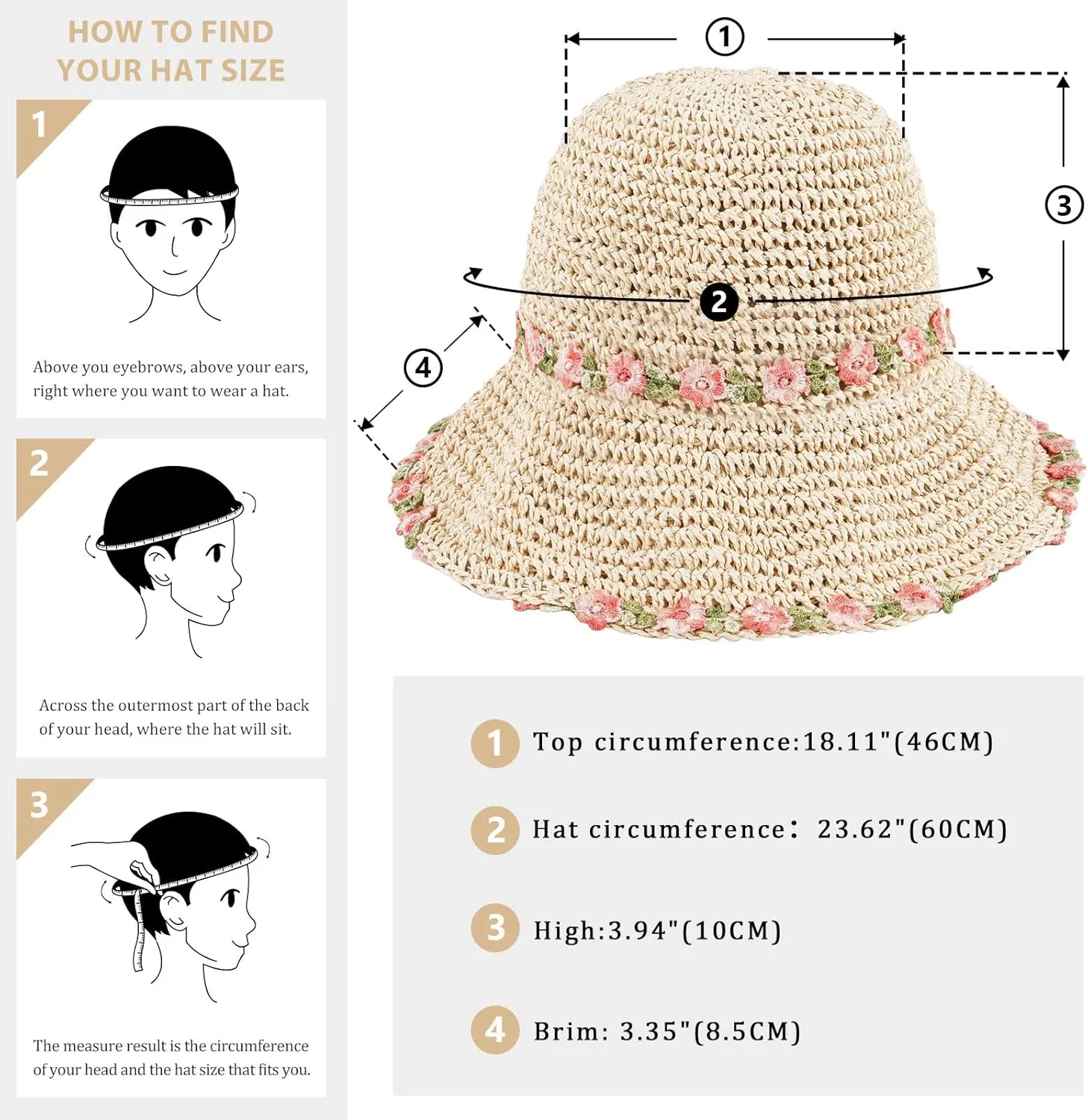 DOCILA Straw Bucket Hat for Women Fashion Print Straws Sun Hats Packable Lightweight Summer Beach Fisherman Caps